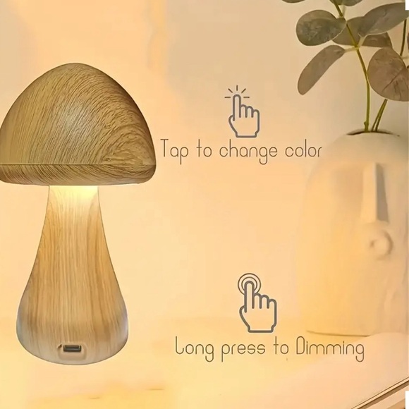 MUSHROOM LED Dimmable Nightlight Desk Light Table Lamp USB Rechargeable 3 Colors - Picture 11 of 14